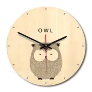 Owl Pattern Home Office Bedroom Decoration Wooden Mute Wall Clock, Size : 28cm
