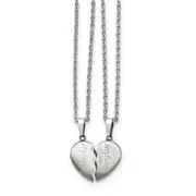 18.00 Inch Chisel Stainless Steel Brushed Mother Daughter Heart Pendants On 18 Cable Chain Necklace Set