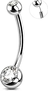 [OUFER Body Piercing] Threadless Titanium Belly Bars 14G Navel Piercing Jewellery 10/12/14/16mm Belly Button Bars Push in Navel Bars Balls Belly Button Rings