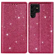 Flash Glitter Stand Design Auto Closing Magnet Leather Phone Case Cover With Card Holder For Samsung Galaxy S22 Ultra 5g - Black