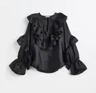 H&M Blouse XS Flounce NWT Trim SOLD OUT Top Black Semi-Sheer Ruffle "Love it!"