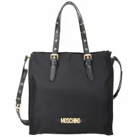 在飛比找Yahoo奇摩購物中心優惠-MOSCHINO 金字尼龍手提/斜背托特包(黑色)