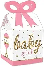 Big Dot of Happiness Hello Little One - Pink and Gold - Square Favor Gift Boxes - Girl Baby Shower Bow Boxes - Set of 12