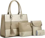[YOUNXSL] Handbags and Purses for Women Crocodile Pattern Shoulder Bag Tassel Satchel Fashion Top Handle Bag Tote Set 4pcs