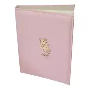 PINK BABY GIRL LEATHER TEDDY BEAR PHOTO ALBUM- NEWBORN BAPTISM KEEPSAKE GIFT