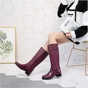 [PIURUF] Rain Boots Fashion Rain Shoes High Tube Heightening Women's Waterproof Non Slip Rain Boots Side Zipper Ladies Water Shoes Rain Boots Womens (Color : 40, Size : Black)