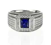 3 Ct Emerald Cut Simulated Sapphire 14K White Gold Finish Cluster Wedding Ring