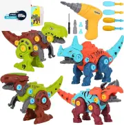 4 Pack Dinosaur Toys for Kids, Take Apart Dinosaur Toy with Electric Drill & 4 H
