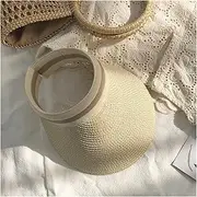 [TOMYEUS] Sun Hats Ladies Summer Sun Hat Handmade Pure Natural Raffia Sun Hat Outdoor UV Protection Straw Hat Beach Cap (Color : Khaki)