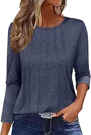 [Onsoyours] Women's 3/4 Sleeve Crew Neck T-Shirt Casual Tops Summer Tops with Pleats Plain Basic Shirt