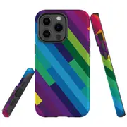 For Apple iPhone 13 Pro Max Case, Armour Back Cover, Lined Rainbow
