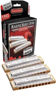 Hohner 3P1896BX Marine Band Harmonica, Pro Pack, Keys of C, G, and a Major