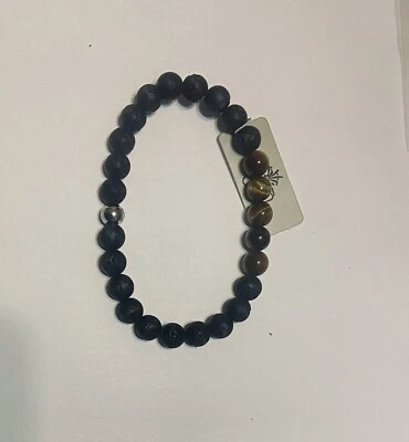 Men’s Genuine Tiger Eye with Black Lava Stone Beaded Bracelet