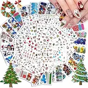 72 Sheets Christmas Nail Art Stickers, EBANKU 3D Water Transfer Nail Decals Stencil Manicure Nail Salon DIY Nail Art Tips Decorations for Women Kids