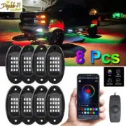 8 PCS Pod RGB Neon LED Rock Light Control Glow Under Lamp For Offroad Car Truck
