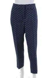 Ann Taylor Womens Printed Devin Fit Tailored Ankle Pants Blue Black Cotton Size