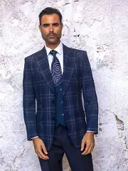 NWT 46R MENS MIDNITE 2 BUTTON 3PC COMPOSE SUIT DB VEST,MODERN FIT, 2 SIDE VENT