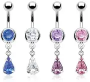 [Pain-is-Art] Tear Drop Belly Bar Made of 316L Surgical Steel – Crystals – Navel Piercing