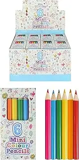 HENBRANDT 6x Mini Kids Colouring Pencils Pack of 6 Assorted Colours Children’s Stocking Fillers Wedding Activity Pack Birthday Loot Bag Party Favours Boys and Girls Unisex