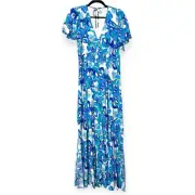 ABEL THE LABEL ANTHROPOLOGIE large blue floral boho V-neck maxi elastic waist