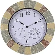 Outdoor Wall Clock Weatherproof, Garden Wall Clocks Ornaments Outdoor, Precise Timing with Temperature and Humidity Meter