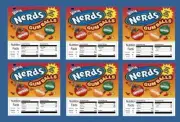 6 PRODUCT VENDING MACHINE CANDY STICKERS LABELS with NUTRITION NERD GUMBALL