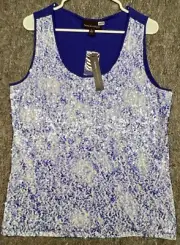 Dana Buchman Top Tank Blue White Sequin Front Size L