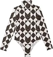 [voucong] Brown and Black Checkered long sleeve Cute Bodysuits for Women Bodysuit Shapewear Tummy Control Cute Tops for Women Turtleneck Jumpsuit Medium size, Brown and Black Checkered