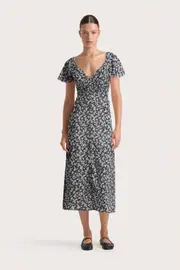 Aurelie Midi Dress Leilani Charred Navy - Final Sale