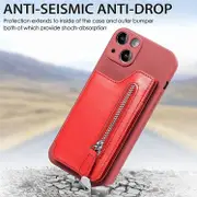 For iPhone 15 Zipper Wallet Leather Back Shockproof Phone Case - Red