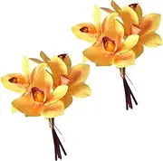 ORFOFE 2pcs Silk Cymbidium Orchid Bouquet Lifelike Faux Flowers No Maintenance Perfect for Home Decor and Present