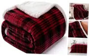 Sherpa Plaid Throw Blanket(60" X 70", Plaid Red), Fuzzy Fluffy Checkered Red