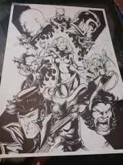 XMEN TEAM SKETCH BY DIEGO CARNIERO 12x16 WOLVERINE GAMBIT ROGUE STORM MAGNETO