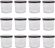 Argon Tableware Glass Jam Jars with Airtight Black Lids - 130ml - Pack of 12 - Empty Screw Top Kitchen Storage Jar for Food, Honey, Spice, Pickling, Preserving, Candle Making