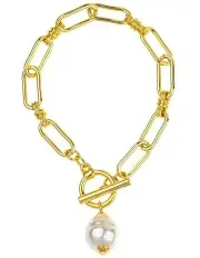 [Gregory Ladner] GJBC001M Link Bracelet With Pearl Fob in Gold