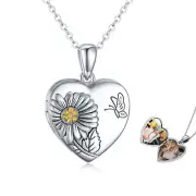 925 Sterling Silver Celtic Tree of Life Sunflower Photo Heart Locket Pendant Nec