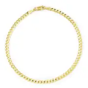 10K Yellow Gold Solid 2.5mm Concave Curb Cuban Link Chain Bracelet or Anklet 9"