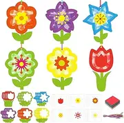 Motipuns 24 Sets Spring Suncatcher Crafts Set Flower Tissue Paper Crafts Kit DIY Spring Party Decor Make Your Own Flower Hanging Ornaments for Home Fun Mother's Day Activities