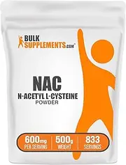 BulkSupplements.com NAC Powder - N-Acetyl Cysteine 600mg, NAC Supplement, NAC 600 mg - Brain & Antioxidants Supplement - Gluten Free, 600mg per Serving, 833 Servings, 500g (1.1 lbs)