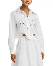 Aqua Button Front Eyelet Top - Exclusive