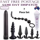 7 Piece Butt Plug Set Flexible Vibrator Anal Bead Chain Free Lubricant Lube Sex