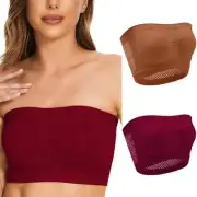 Women's 2Pk Bandeau Bra Non Padded Breathable Mesh Burgundy/Brown Plus Size 6XL