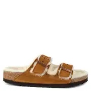 Birkenstock Arizona Shearling Mink Brown Fur Lined Slide Sandals NEW