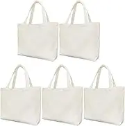 5 Pcs Canvas Tote Bags, Blank Plain Canvas Bag Lightweight Reusable Grocery Shopping Cloth Bags with Handles for DIY Crafting and Decorating(16 x 12 Inch)