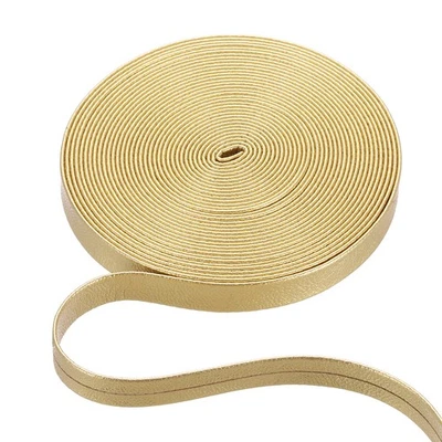 10mm Wide Flat Leather Cord String Leather Trimming Tape, Gold