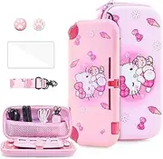 HYPERCASE Pink Switch Lite Carrying Case of Hello Kitty, Cute Accessories Bundle Kit for Travel Pouch Bag, Soft Switch Lite Protective Cover Skin, Screen Protector, Shoulder Strap and 2 Thumb Grips