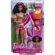 Barbie Beach Doll With Surfboard Posable Brunette with Surf Board and Puppy