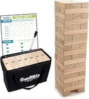 Giant Tumbling Timber Toy - Jumbo JR. Wooden Blocks Floor Game for Kids and Adults, 56 Pieces, Premium Pine Wood, Carry Bag - Grows to Over 5-feet While Playing, Life Size