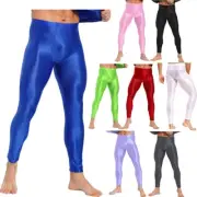 Mens Shiny Glossy Tights Pants Sport Bottoms Stretchy Compression Pants Trousers