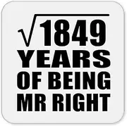 [Designsify] Gifts, 43rd Anniversary Square Root of 1849 Years of Being Mr Right, Drink Coaster Mat Wipe-Clean Non-Slip Non-Skid Cork Back, for Birthday Mom Dad Parents Fathers Mothers Day Party